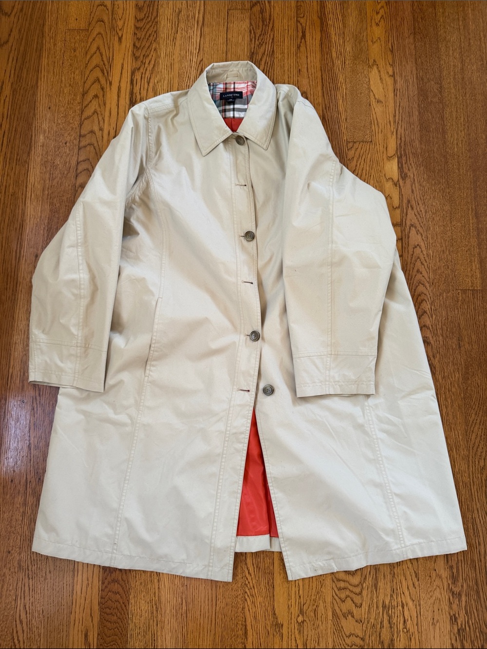 Lands' End Cream Trench Coat with Red Lining